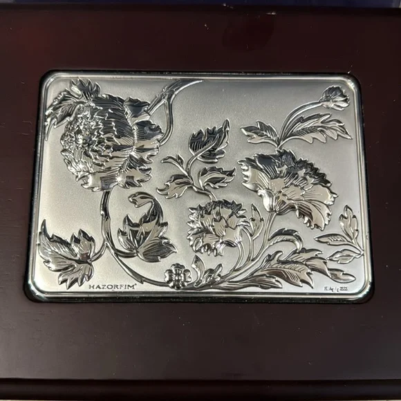 Hazorfim tea box wood and silver 4 compartment